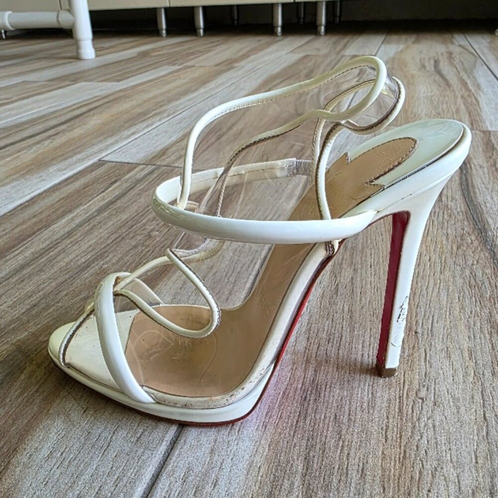Christian Louboutin AQUA RONDA PVC & White Patent Leather 120mm Sandals Eur.36.5